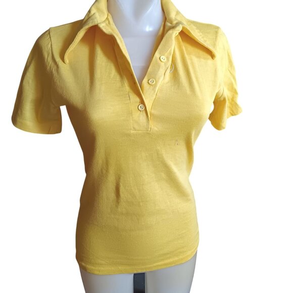 Medium Vintage Jugs Yellow Polo Single Stitch Shirt 1970's Canary Yellow - Picture 1 of 7